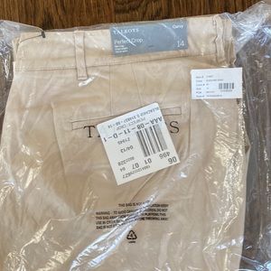 Talbots tan colored slim-leg crop-length pants, NWT, still in bag, size 14 curvy